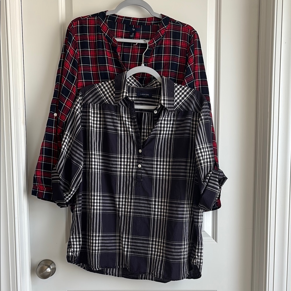 GAP and Land’s End Women's Plaid Button Down Shirts